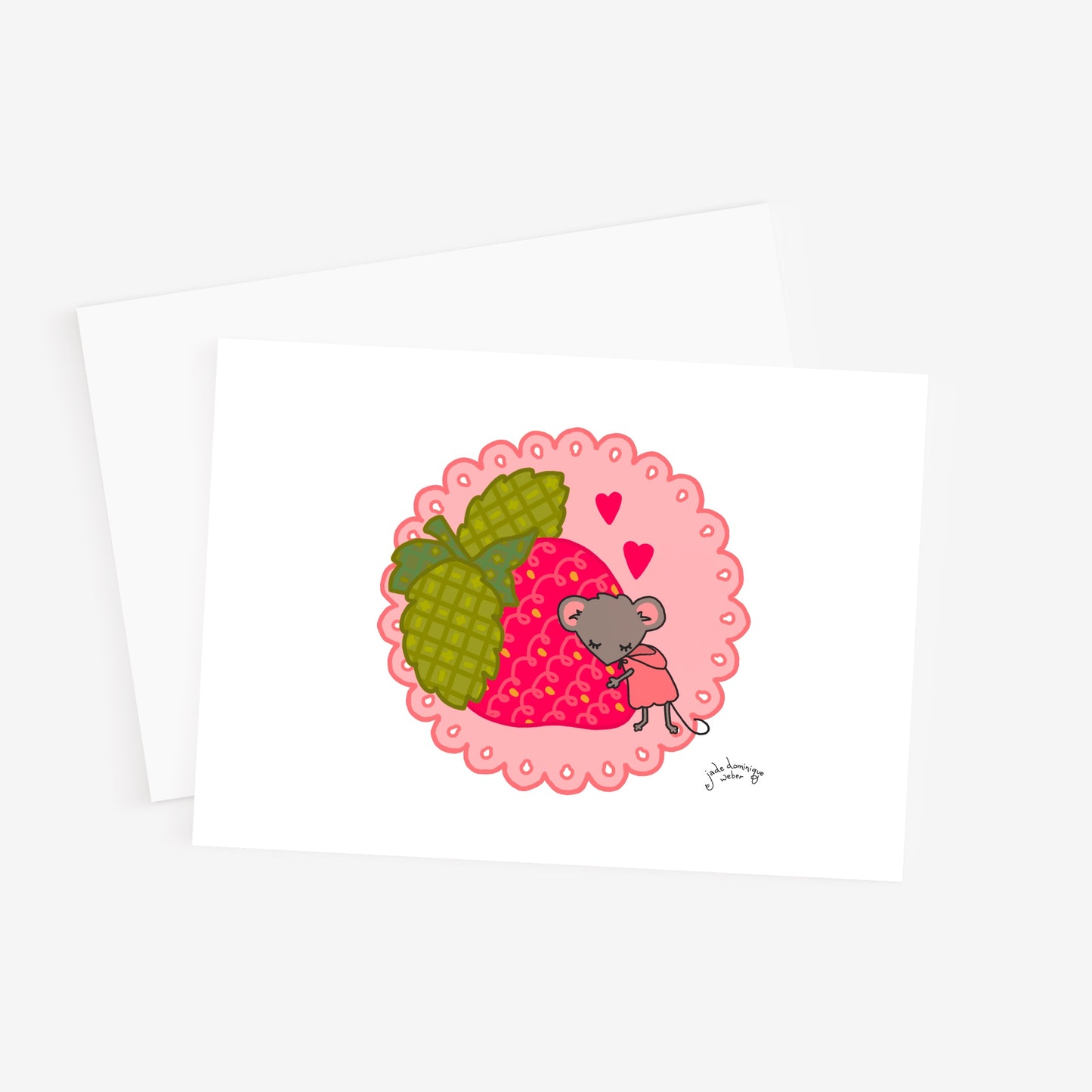 Little Mouse and the Strawberry 5x7 greeting card