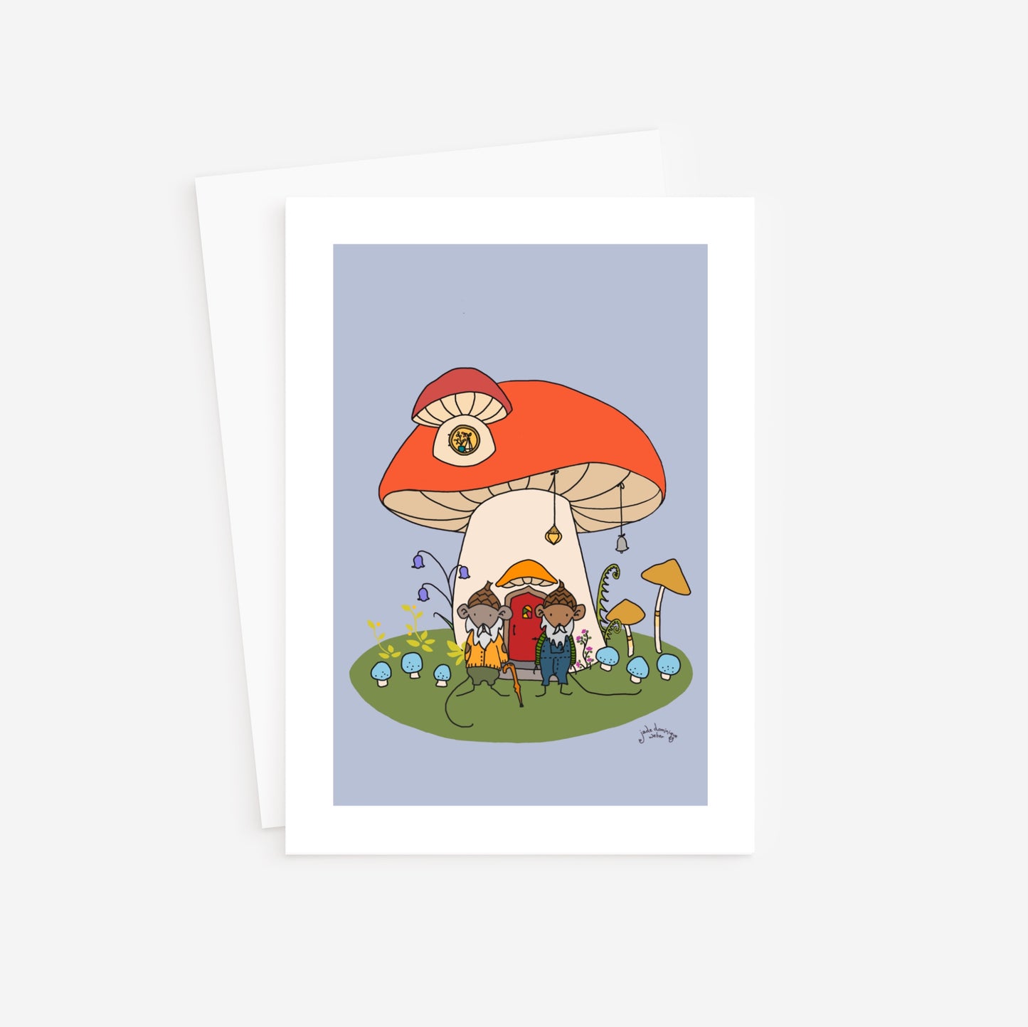 Mushroom House Mice 5x7 greeting card