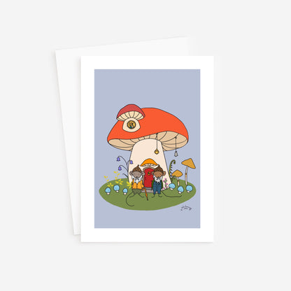 Mushroom House Mice 5x7 greeting card