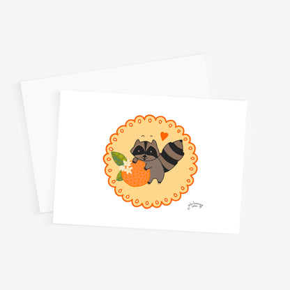 Little Raccoon and the Orange 5x7 greeting card