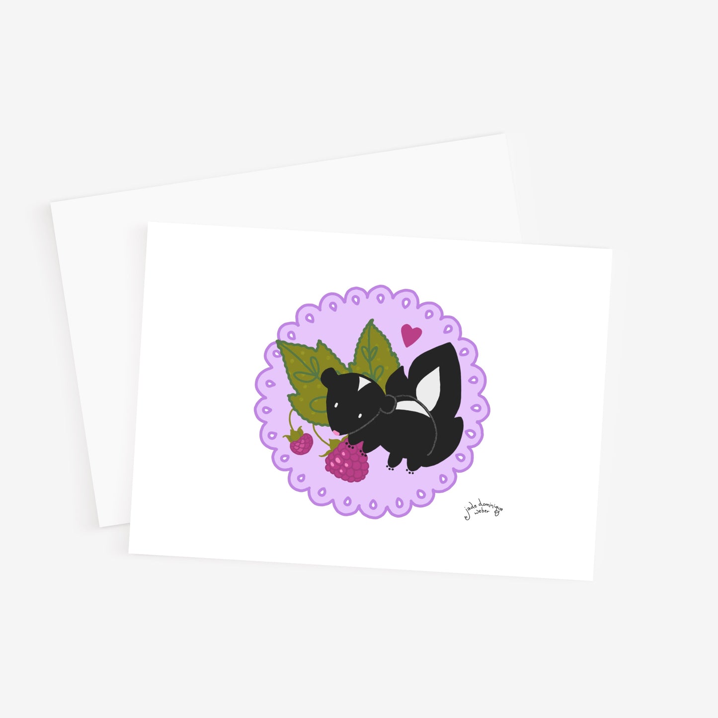 Little Skunk and the Berries 5x7 greeting card