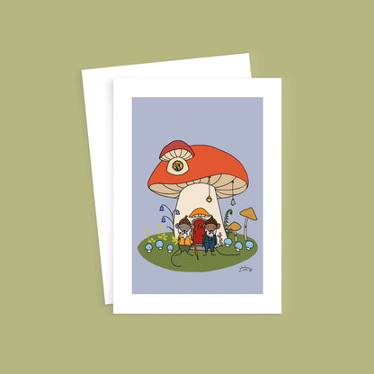 Mushroom House Mice 5x7 greeting card