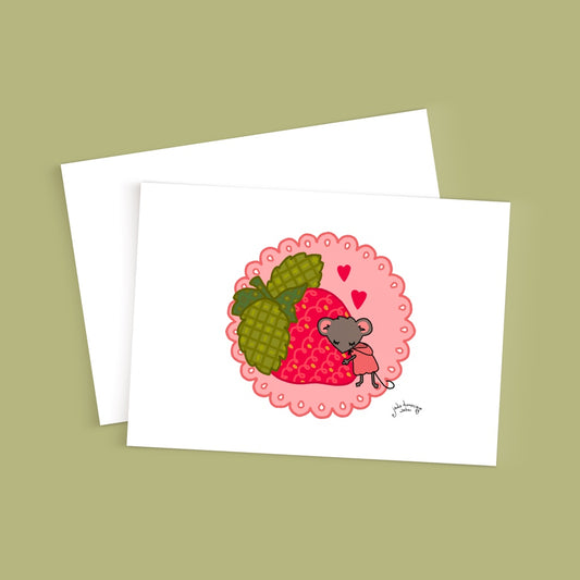 Little Mouse and the Strawberry 5x7 greeting card